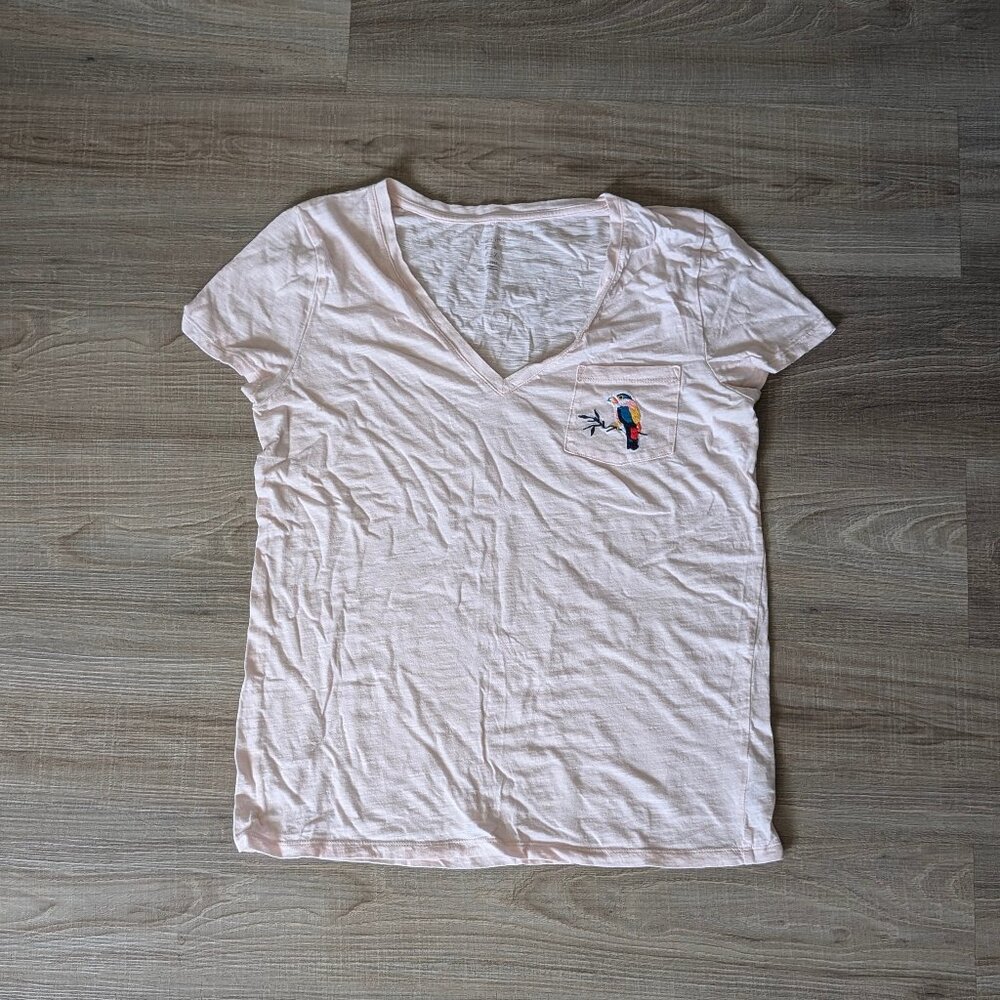 EUC Embroidered Pink V Neck Shirt